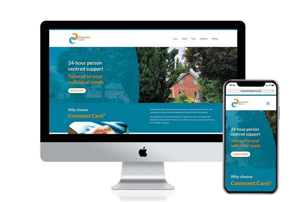 Covenant Care website mockup on desktop and phone