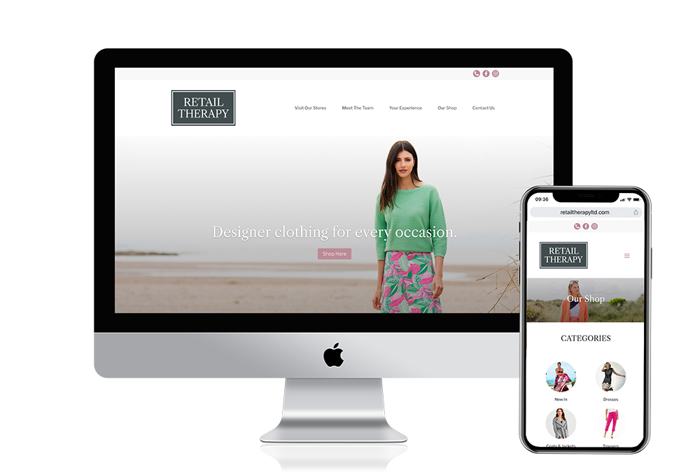 Retail Therapy Mockup on desktop and phone