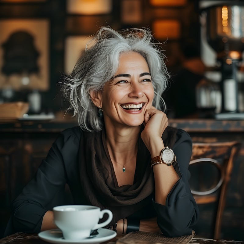Smiling woman drinking coffee