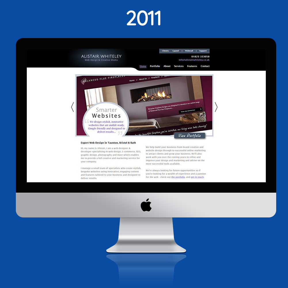 A mockup showing the Alistair Whiteley Web Design website in 2011