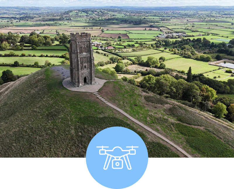 Drone footage shot of glastonbury tor