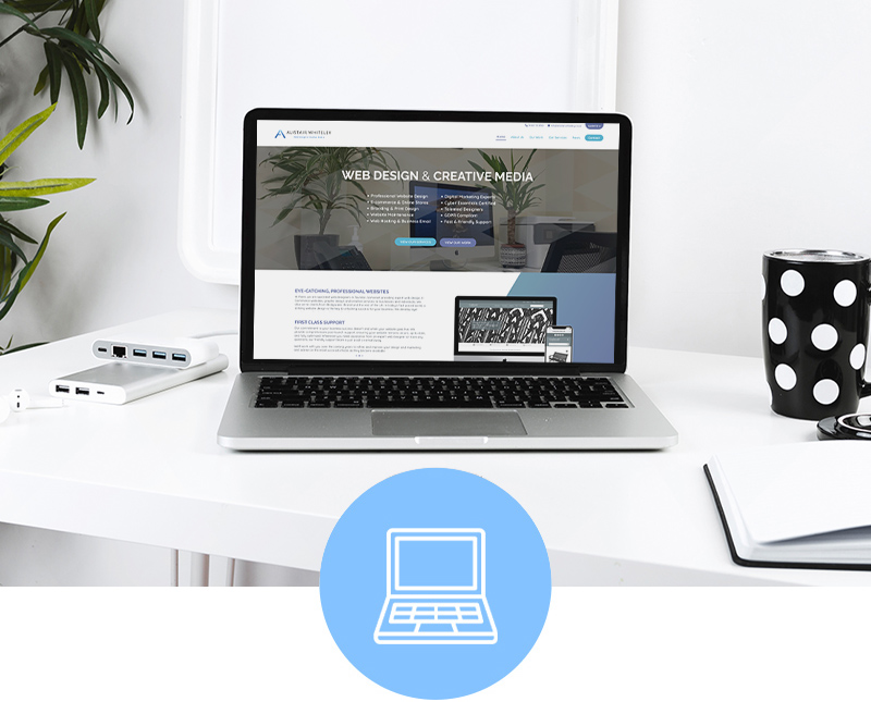 Laptop and pc setup mockup on a white desk