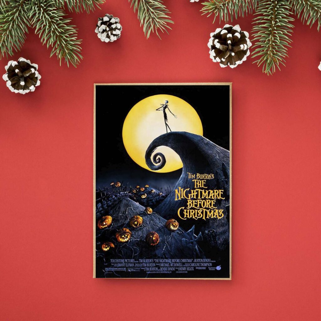 the nightmare before christmas, christmas film cover on a festive background