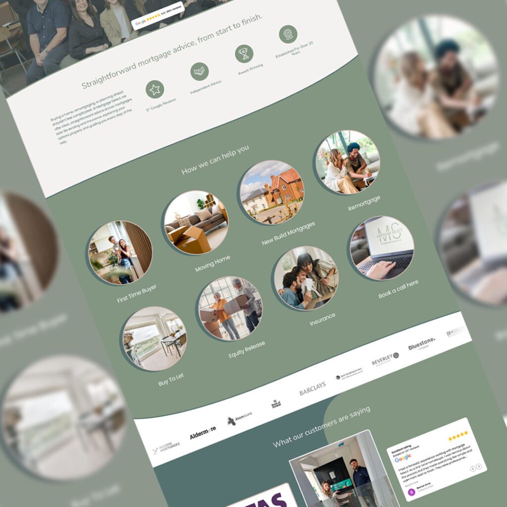 Mortgage Select large image call to actions on the home page of the website