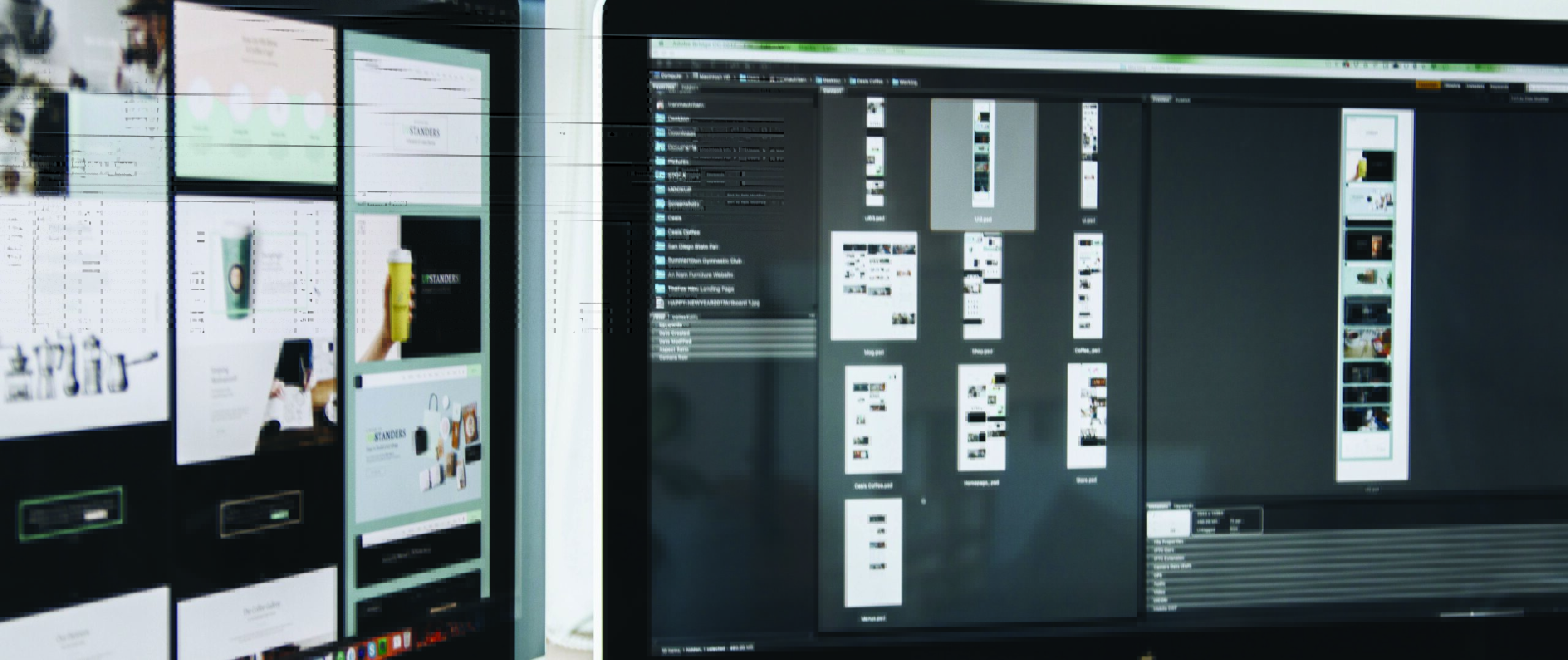 Close up of web design on computer screens